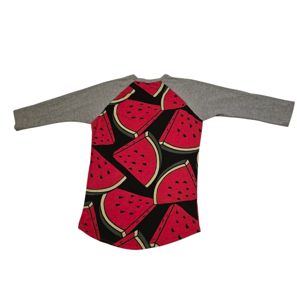 Lularoe Watermelon Shirt S Red Gray Cropped Sleeves - Picture 2 of 5